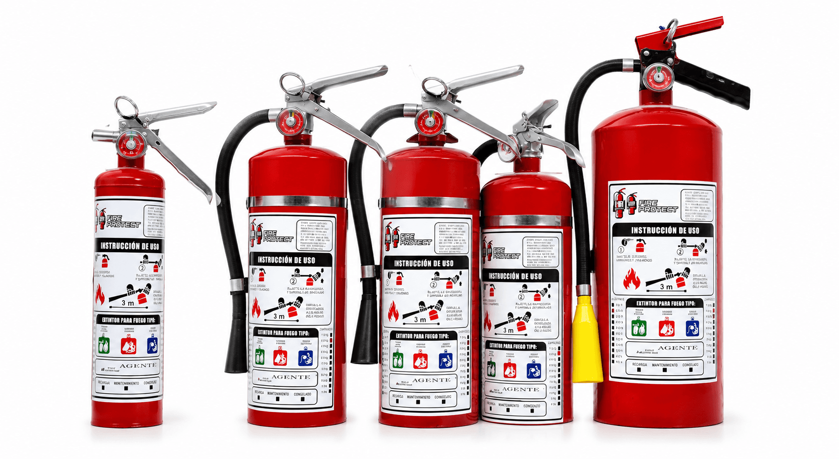 Familia de extintores FireProtect de diferentes tamaños